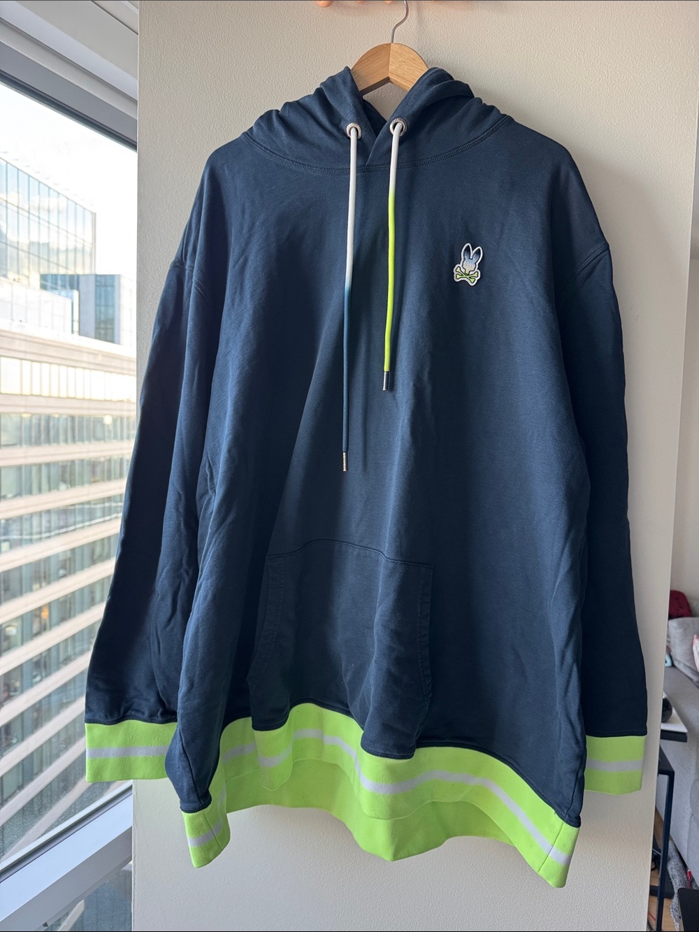 Psycho Bunny Navy Hoodie with Lime Green Accents